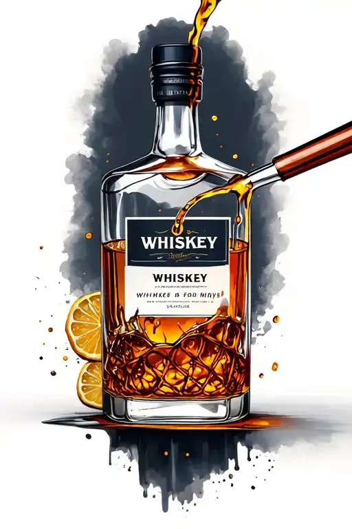 Whiskey bottle pouring tattoo design idea