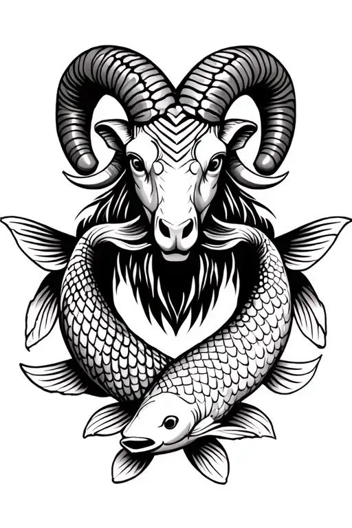 ram with 2 koi fish around it tattoo design idea