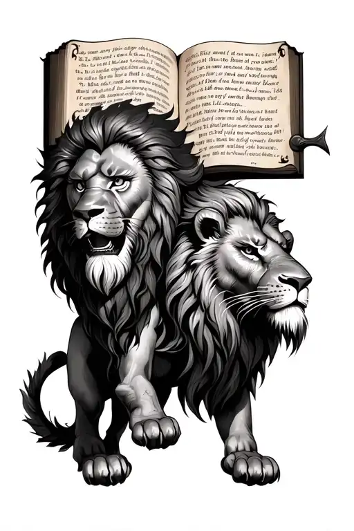 viking and lion with bible verse tattoo design idea