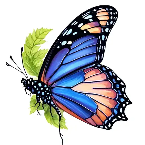 Realistic depiction of a butterfly emerging from a chrysalis with a subtle nod to feminization tattoo design idea