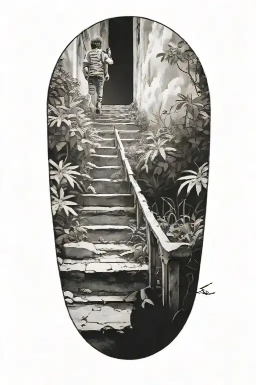 stairs to heaven with little boy tattoo design idea