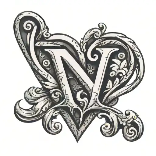 The letter M with heart tattoo design idea