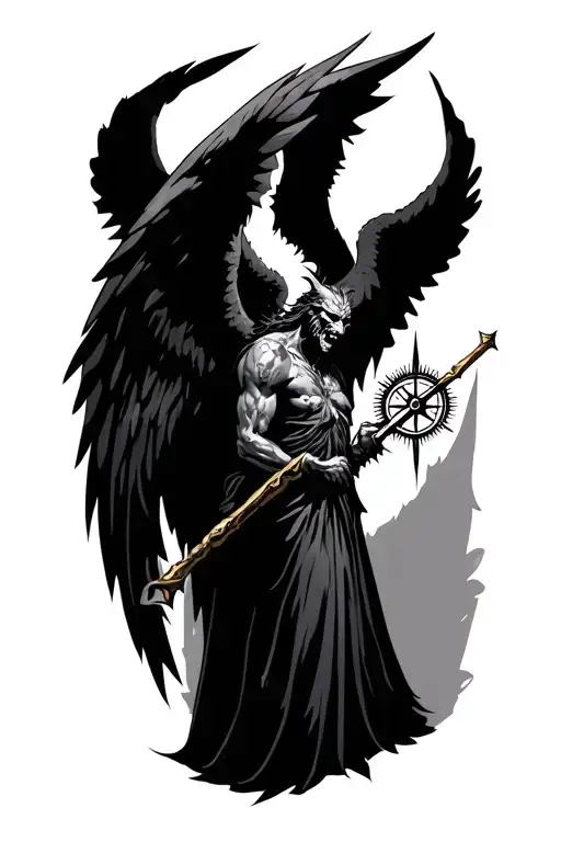 Angel half  demon with compass tattoo design idea