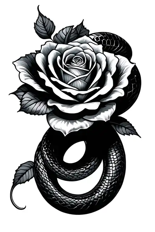 snake an rose wrapped tattoo design idea