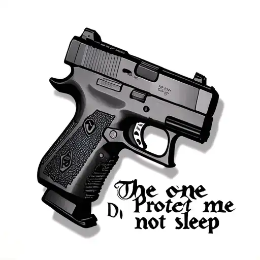glock 17 and a text ' the one protect me do not sleep tattoo design idea
