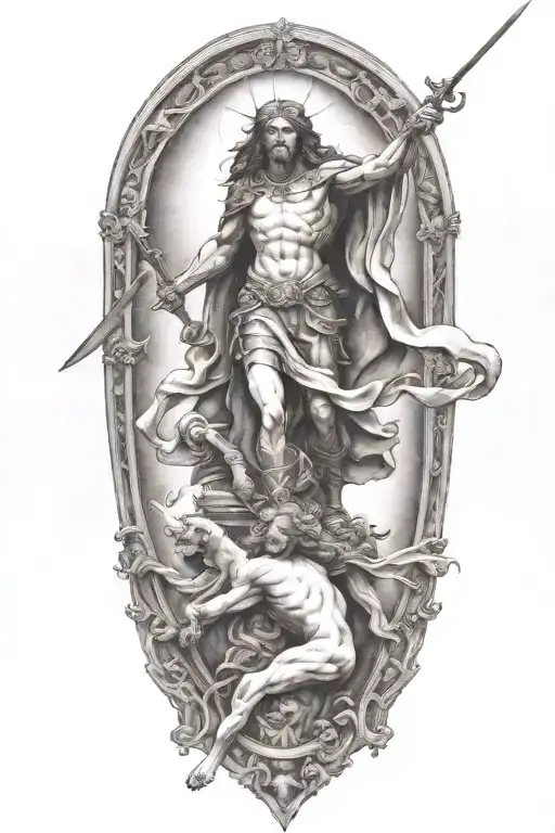 saint michel slaying satan tattoo design idea