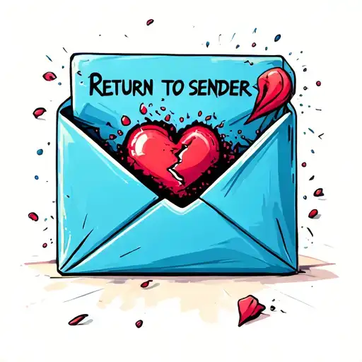"Return to sender " "Return to sender " old wripped wrinkles open envelope qoth a broken heart sticking out of it tattoo design idea