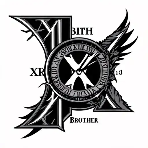 , big brother, date of birth in Roman numerals surrounded tattoo design idea