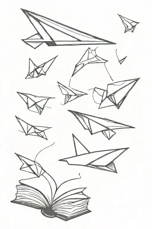 book with pages flying away turning into a paper airplane tattoo design idea