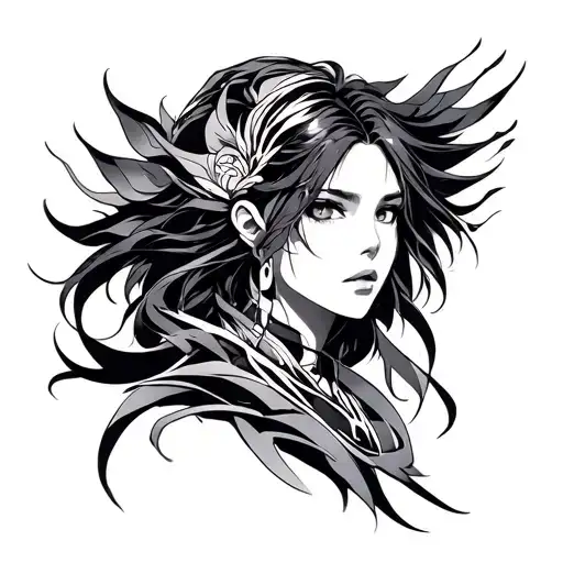 Anime And Cyber Tribal Tattoo fine line tattoo tattoo design idea