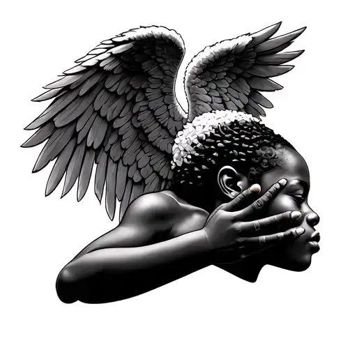 African angels pray hands holding side view tattoo design idea