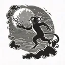 A silhouette of Tom and Jerry engaged in a playful chase scene, set against a night sky with a full moon tattoo design idea