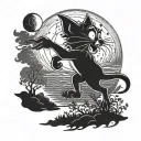 A silhouette of Tom and Jerry engaged in a playful chase scene, set against a night sky with a full moon tattoo design idea