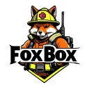 "Fox Box" "Fox Box" Tough looking fireman fox wearing firefighting gear with radio equipment. Helmet has maltese symbol tattoo design idea