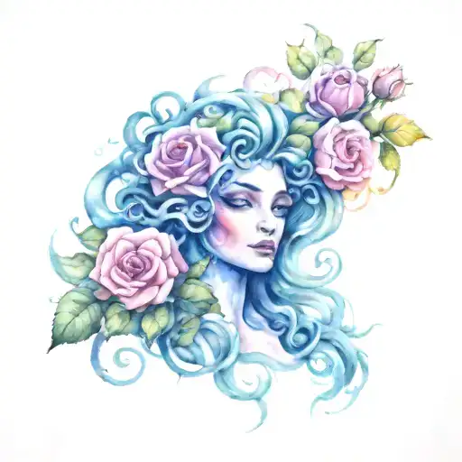 Medusa with roses tattoo design idea