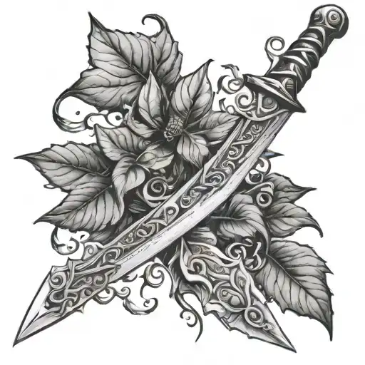 poison ivy plant wrapped around a sword  tattoo design idea
