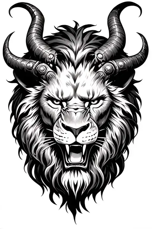 satan and lion head tattoo design idea