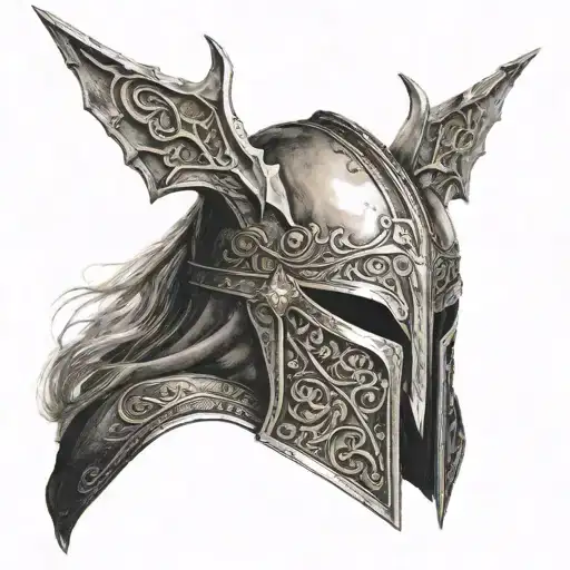 king theoden helmet and witch king helmet separated by blade of narsil tattoo design idea