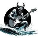devil playing guitar while water skiing tattoo design idea