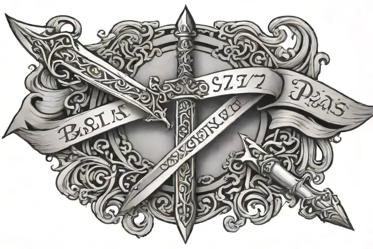 bastard sword with a banner reading psalms 3:27 tattoo design idea