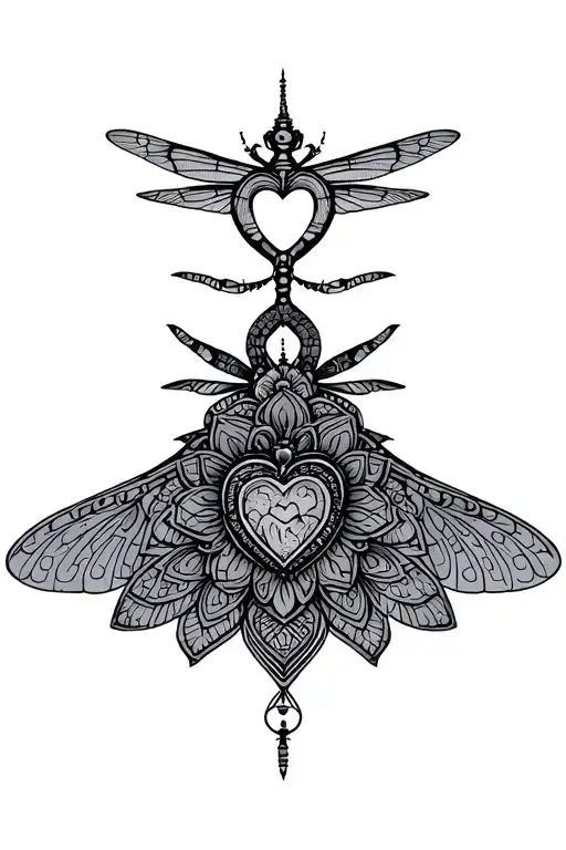 dragonfly heart chakra symbol above mandala below tattoo design idea