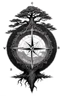 viking compass surrounding yggdrasil the worldtree tattoo design idea