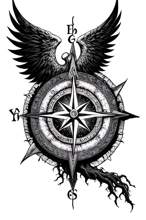 viking compass surrounding yggdrasil the worldtree tattoo design idea