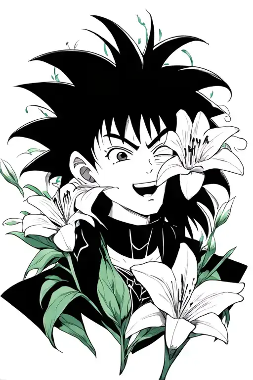 launch from DBZ as Junji Ito with Spider Lillies surrounding tattoo design idea