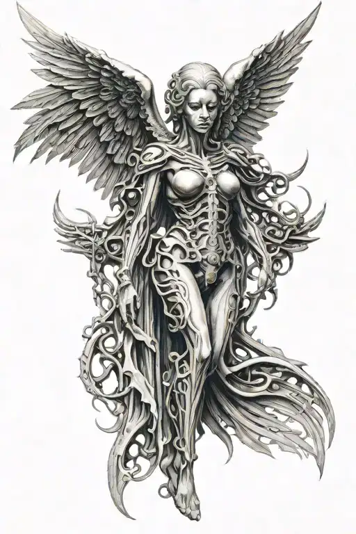 hr giger angel facing forward tattoo design idea