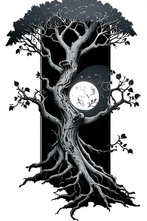 a poison tree with a phoniex  tattoo design idea