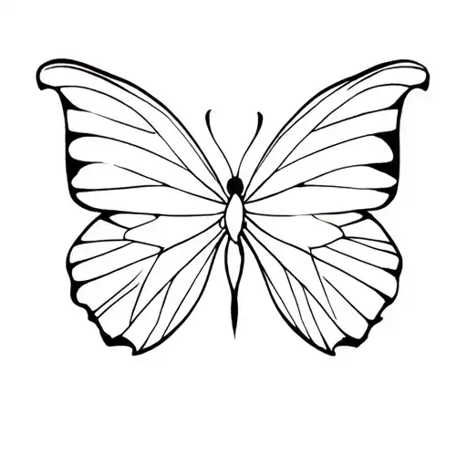 butterfly with in a style between minimalist cross neo traditional tattoo design idea