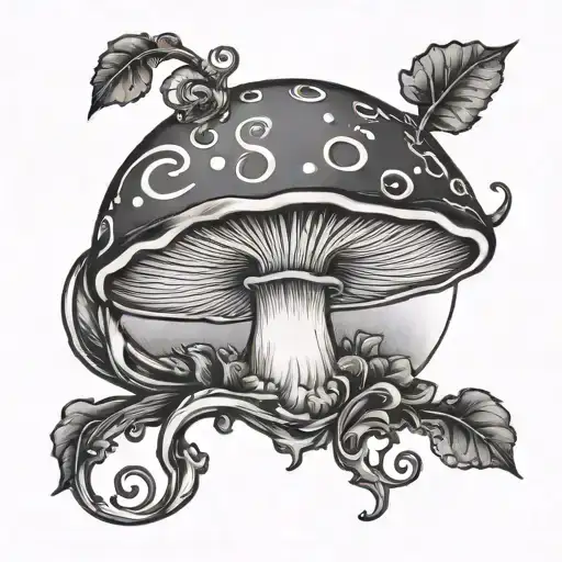 goth mushroom with crescent moon tattoo design idea