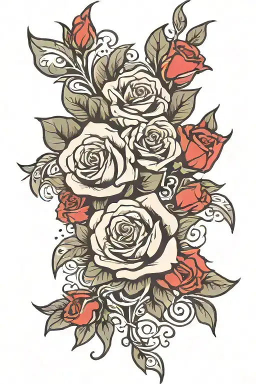 tribal and roses tattoo design idea