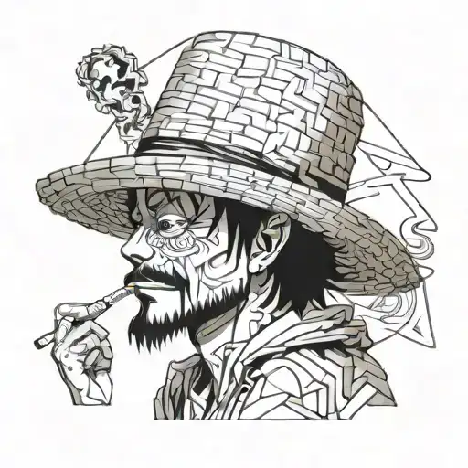 straw hat luffy smoking a joint tattoo design idea