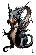 gray wash long Hydra dragon with doberman heads and Number 11 tattoo design idea