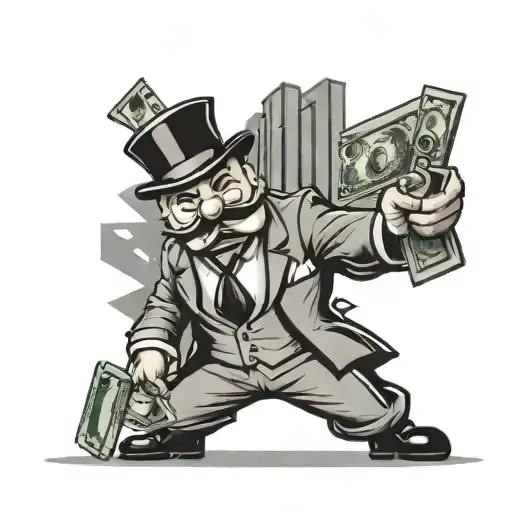 gangster monopoly with a gun game man throwing money in the air  tattoo design idea