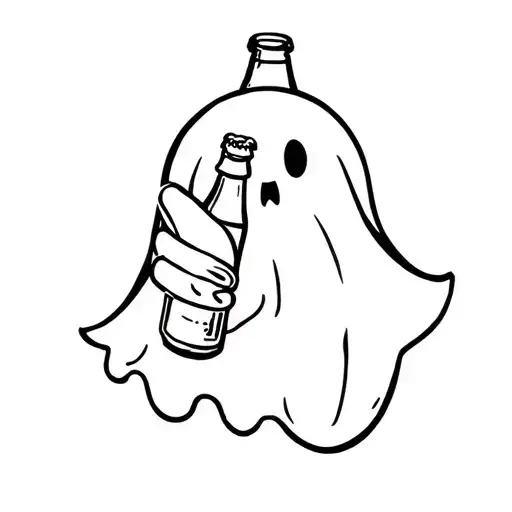 tiny ghost holding beer bottle tattoo design idea