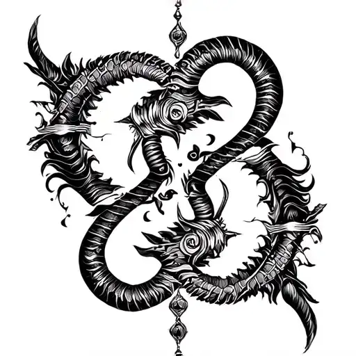 Aquarius and Capricorn merging to create a powerful symbol love soulmates 888 tattoo design idea