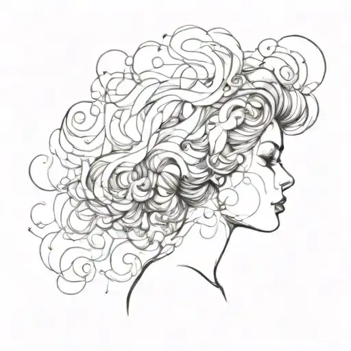 A sketch of a woman's silhouette with smoke swirling around her, representing the mysterious and complex nature of the mind tattoo design idea