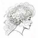 A sketch of a woman's silhouette with smoke swirling around her, representing the mysterious and complex nature of the mind tattoo design idea