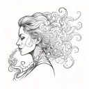 A sketch of a woman's silhouette with smoke swirling around her, representing the mysterious and complex nature of the mind tattoo design idea