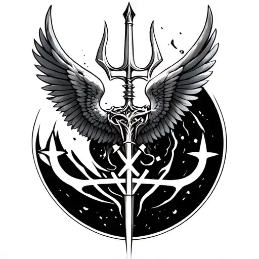 kabbalah + wings + poseidon trident tattoo design idea