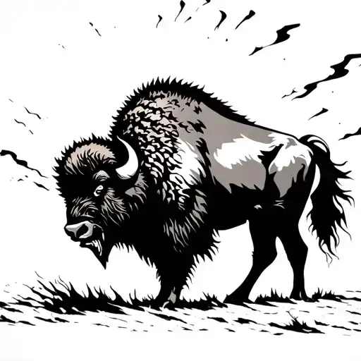 bison in storm wind blowing tattoo design idea