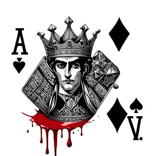 king playing card dimonds with crown and blood dripping tattoo design idea