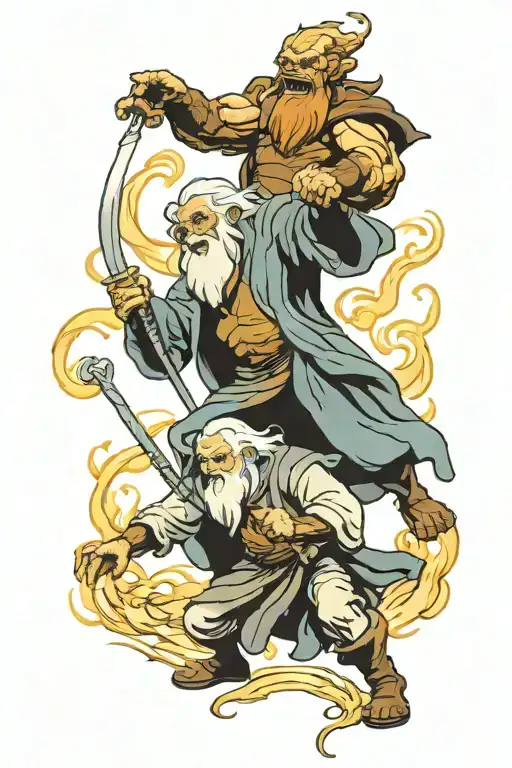 Balrog and gandalf fighting balrog tattoo design idea