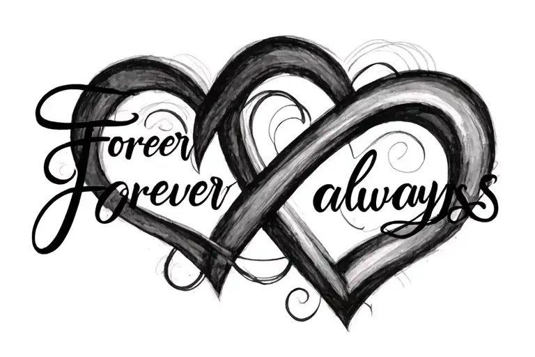 "Forever and always " "Forever and always " hearts shaped like an infinity sign intertwined tattoo design idea
