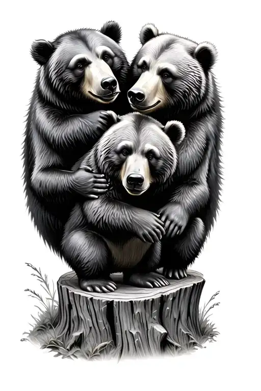 3 bears playing on a stump looking tattoo design idea
