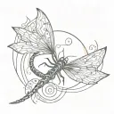 Sun with a spiral in the middle as the head of a dragon fly's body tattoo design idea