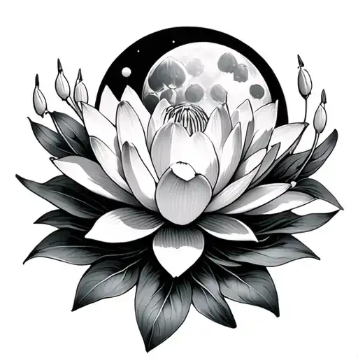 moon waterlily snow drop Lilly of the valley daffodils larkspur  tattoo design idea