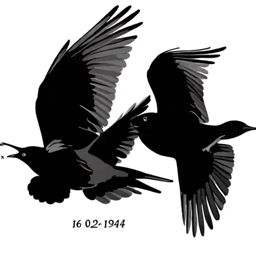 "16-02-1944 ; 25-09-1935" 2 small birds flying away tattoo design idea